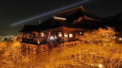 夜の清水寺を奥の院から望む