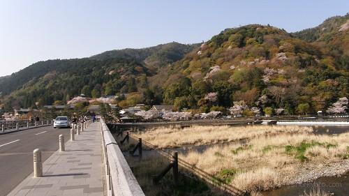 渡月橋左岸側から嵐山を望む